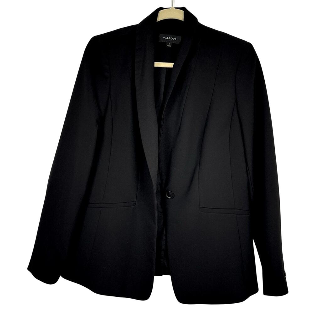 Talbots Black Classic Blazer Jacket Womens 8 Preppy Academia Office Fall Career